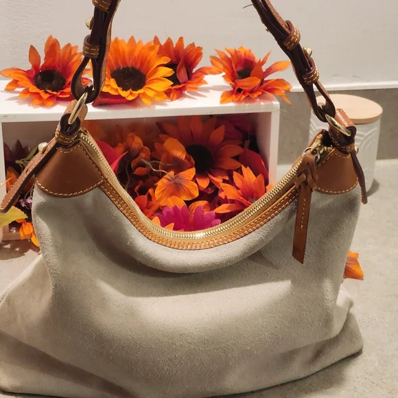 Dooney & Bourke Cream and Tan Suede women's handbag. Preppy and classic. - Picture 6 of 8